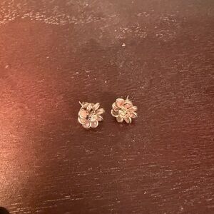 LOFT Pink Floral Cluster Stud Earrings - Gold Accents